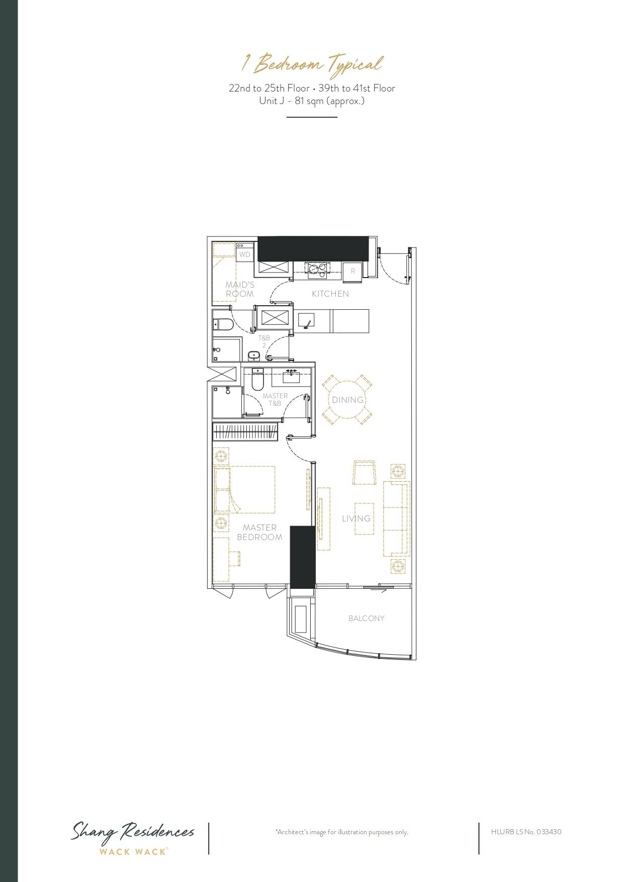1 Bedroom Typical 22nd to 25th ∙ 39th to 41st - Unit J