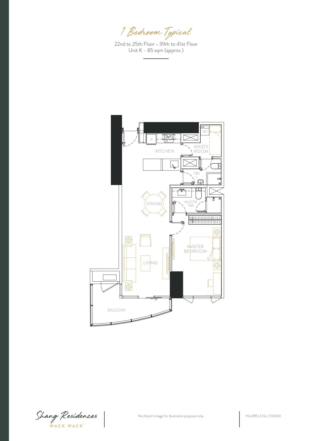 1BR Typical 22nd to 25th ∙ 39th to 41st Unit K